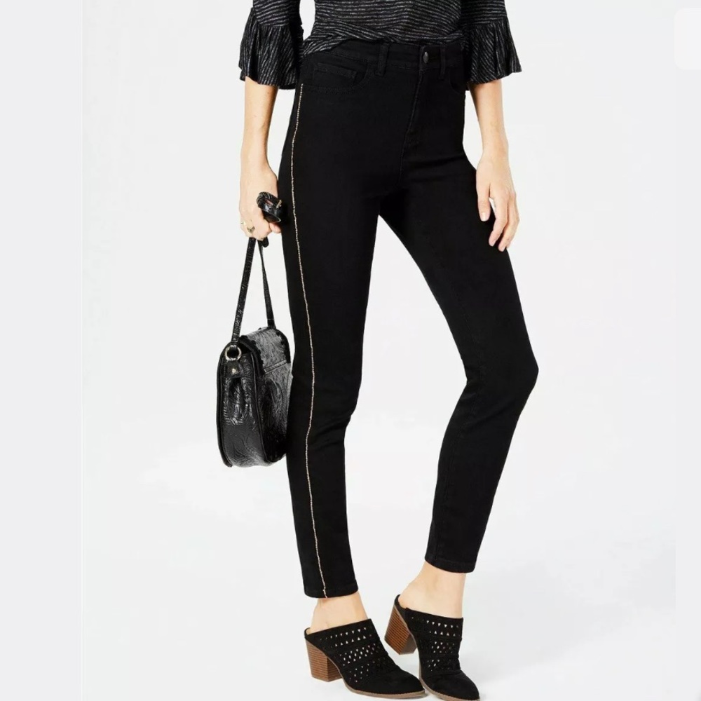 🌵NWT STYLE & CO Chainlink Skinny Jeans Black 16 P